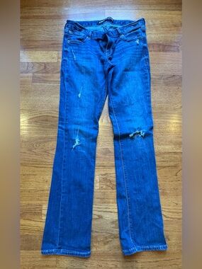 Express Blue Distressed Flare Jeans